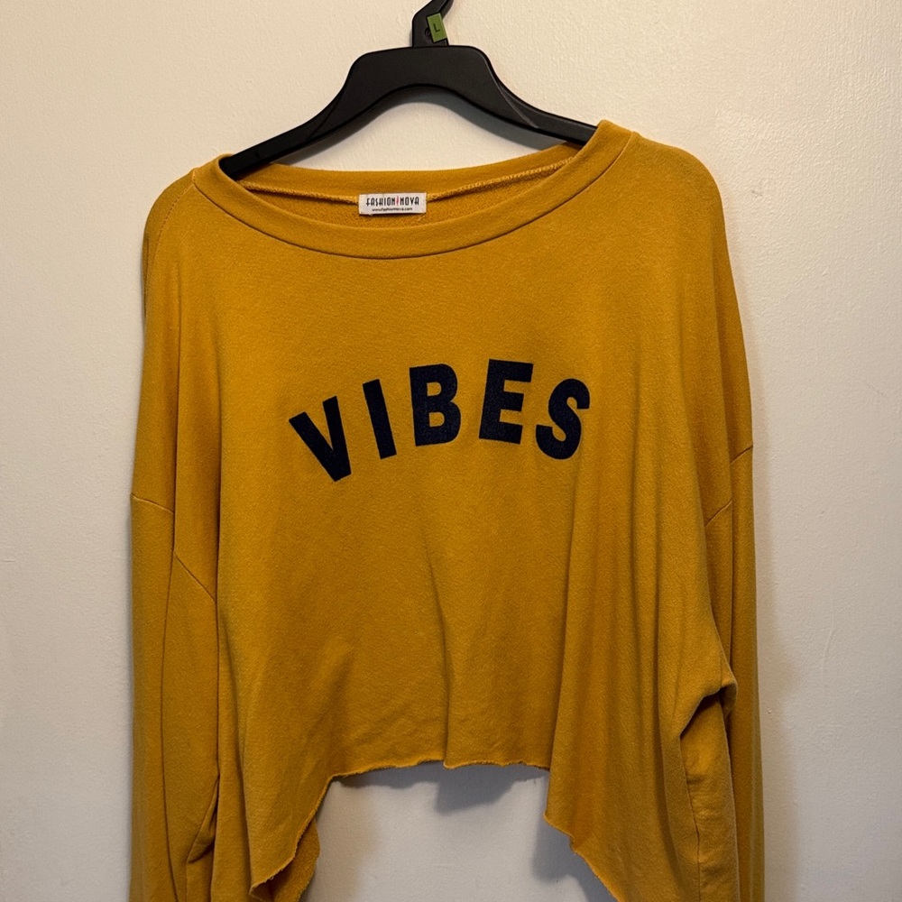 Fashion Nova Mustard Yellow 'Vibes' Cropped Sweatshirt